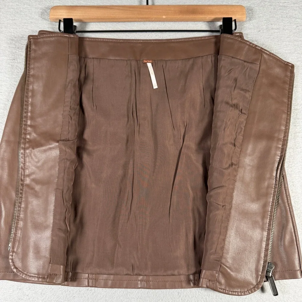 Free People Brownstone Vegan Leather Mini Skirt OB1542699 Brown Size 4 NWT